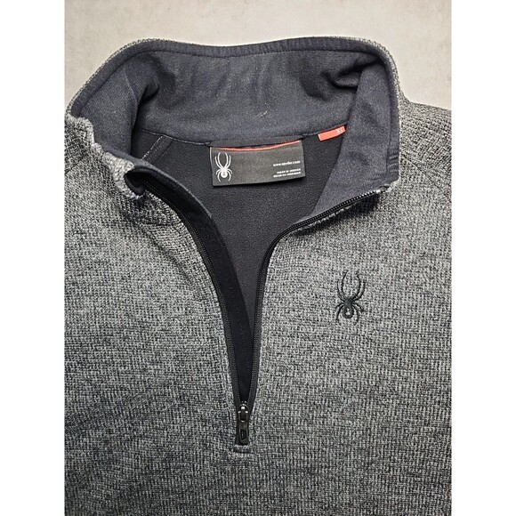 Spyder Sweater Mens XL Gray Black Pullover Quarter Zip Waffle Knit Jacket - Picture 2 of 9